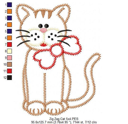 Zig Zag Cat – Zigzag Appliqué – Machine Embroidery Design