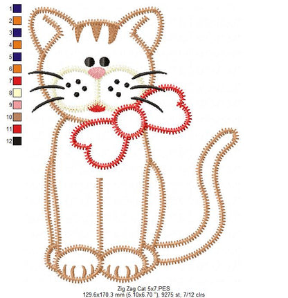 Zig Zag Cat – Zigzag Appliqué – Machine Embroidery Design