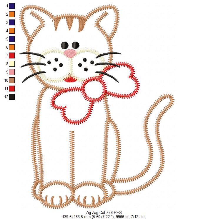 Zig Zag Cat – Zigzag Appliqué – Machine Embroidery Design