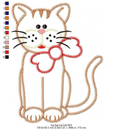 Zig Zag Cat – Zigzag Appliqué – Machine Embroidery Design