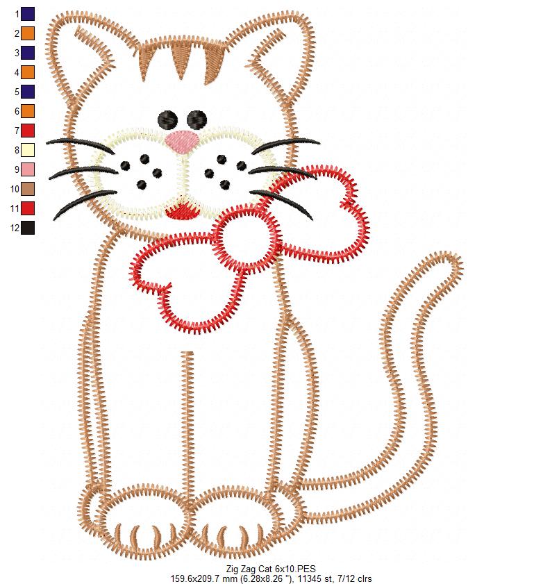 Zig Zag Cat – Zigzag Appliqué – Machine Embroidery Design