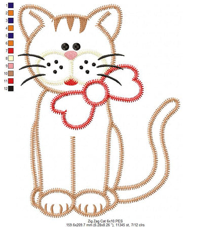 Zig Zag Cat – Zigzag Appliqué – Machine Embroidery Design