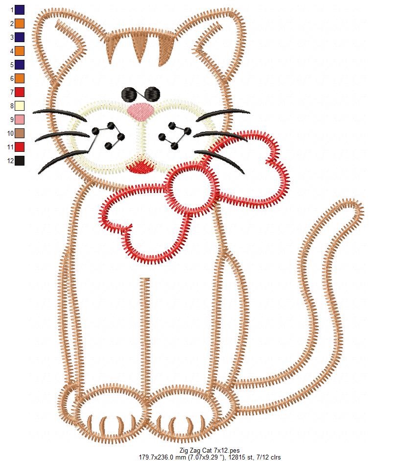 Zig Zag Cat – Zigzag Appliqué – Machine Embroidery Design