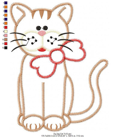 Zig Zag Cat – Zigzag Appliqué – Machine Embroidery Design
