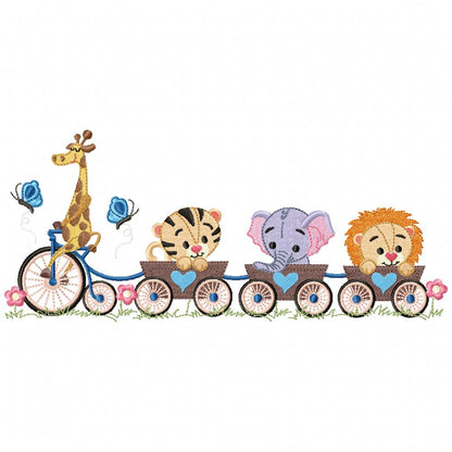 Safari Animals Train Girl and Boy - Fill Stitch - Set of 2 designs