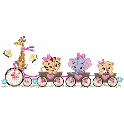 Safari Animals Train Girl and Boy - Fill Stitch - Set of 2 designs