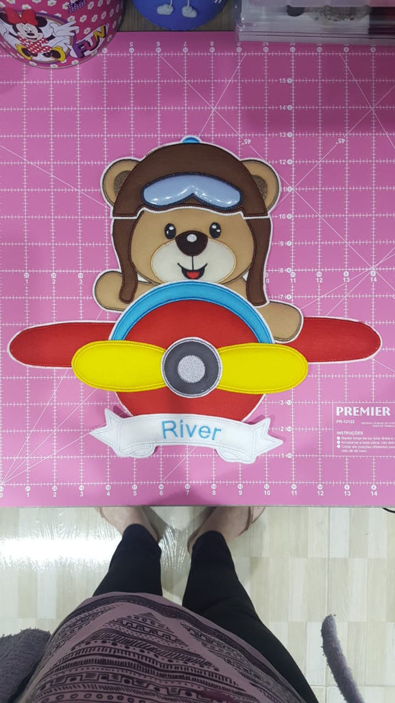 Aviator Teddy Bear Ornament - ITH Project - Machine Embroidery Design