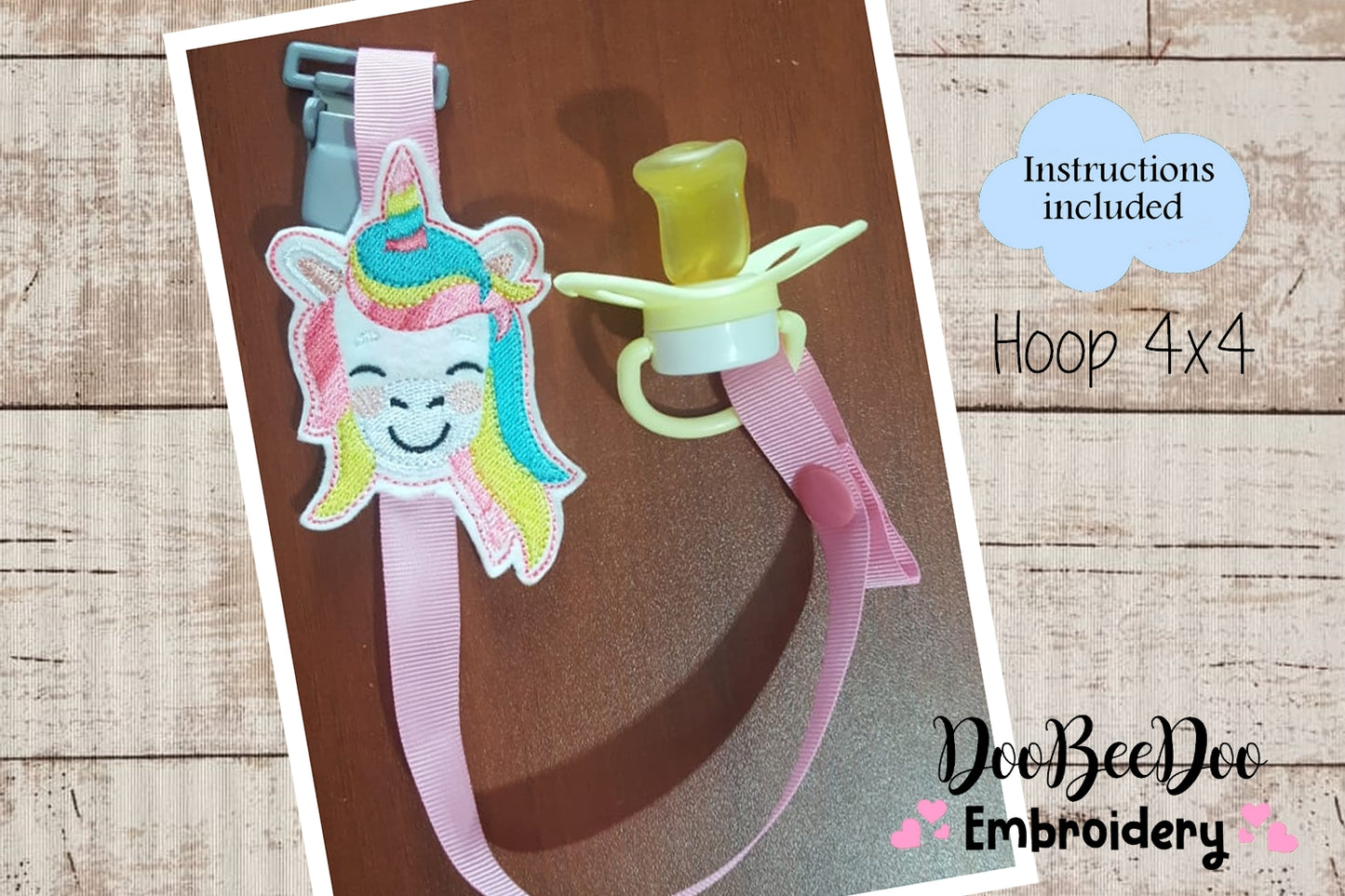 Unicorn Pacifier Holder - ITH Project - Machine Embroidery Design