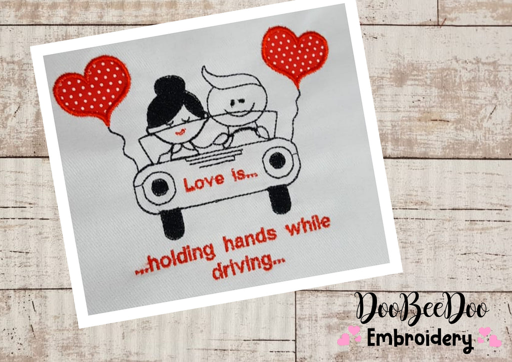 Couple in Car- Redwork - Machine Embroidery - 5 Sizes