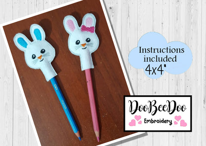 Pencil Topper Bunny Girl and Boy - ITH Project - Machine Embroidery Design