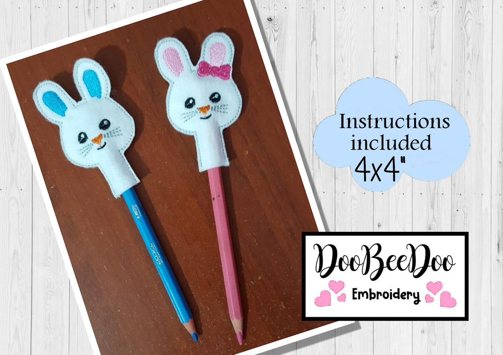 Pencil Topper Bunny Girl and Boy - ITH Applique - Machine Embroidery Design