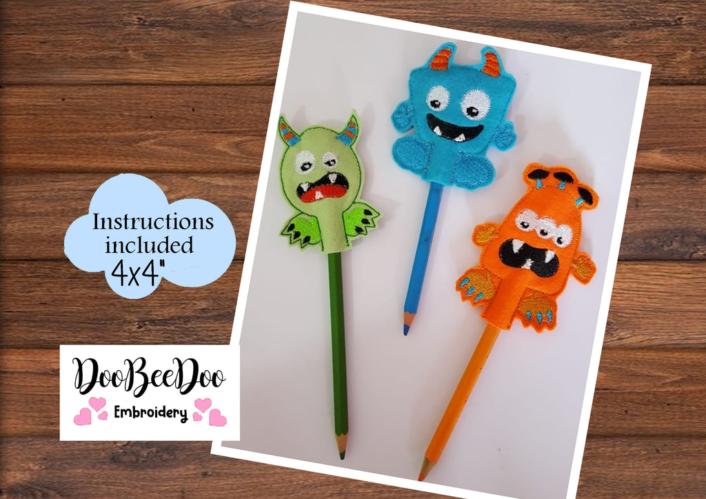 Pencil Topper Little Monster - ITH Project - Machine Embroidery Design