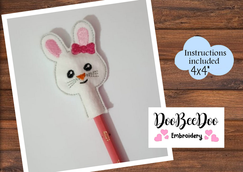 Pencil Topper Bunny Girl  - ITH Applique - Machine Embroidery Design