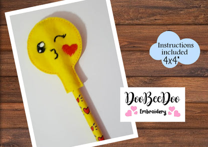 Pencil Topper Emoticons Kisses  - ITH Project - Machine Embroidery Design