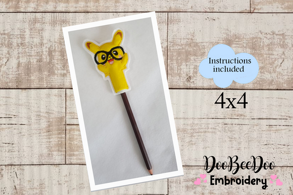 Pencil Topper Pikachu - Applique -  Hoop - Machine Embroidery Design