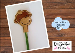 Pencil Topper Little Monkey Boy - ITH Project - Machine Embroidery Design