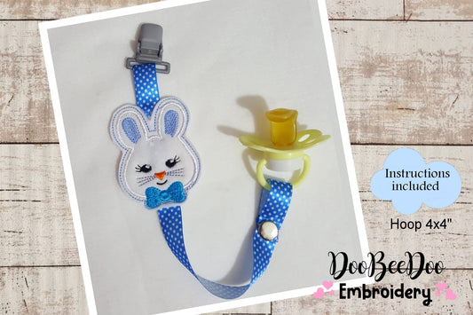 Pacifier Holder Bunny Boy - ITH Project - Machine Embroidery Design