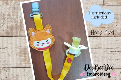 Fox Boy Pacifier Holder - ITH Project - Machine Embroidery Design