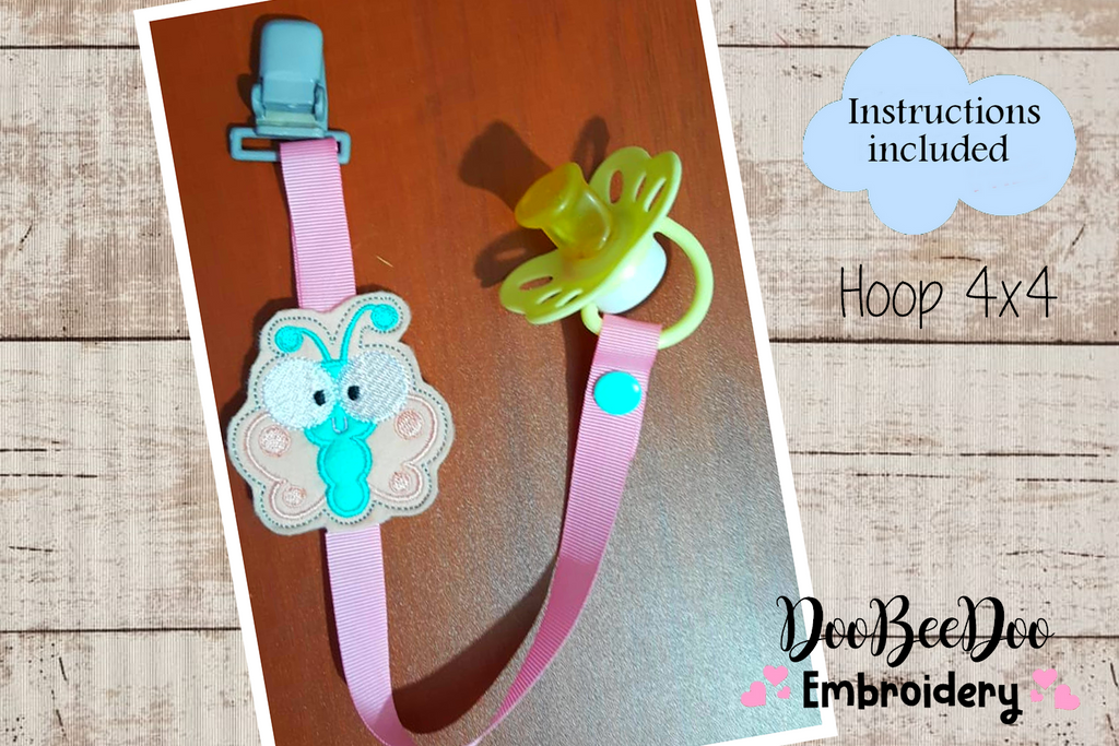Butterfly Pacifier Holder - ITH Project - Machine Embroidery Design