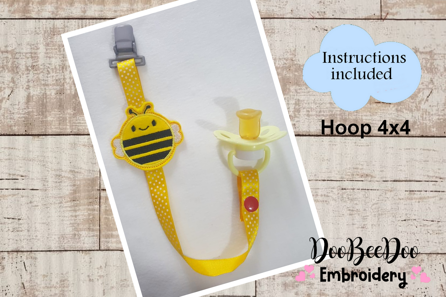 Pacifier Holder Bee - ITH Project - Machine Embroidery Design