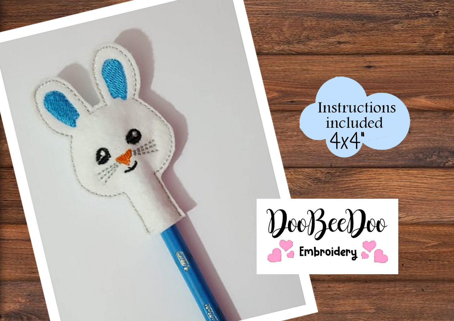 Pencil Topper Bunny Boy - ITH Project - Machine Embroidery Design