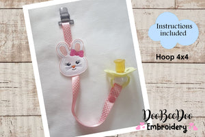 Bunny Girl Pacifier Holder - ITH Project - Machine Embroidery Design