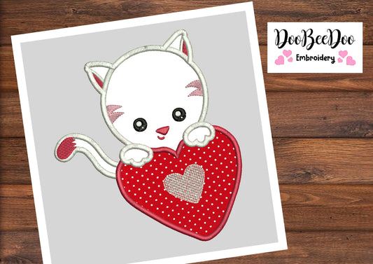 Cat in love - Applique - Machine Embroidery Design