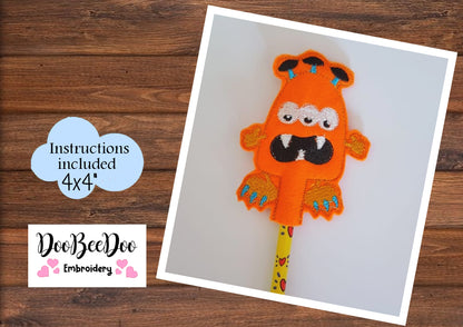 Pencil Little Orange Monster - ITH Project - Machine Embroidery Design