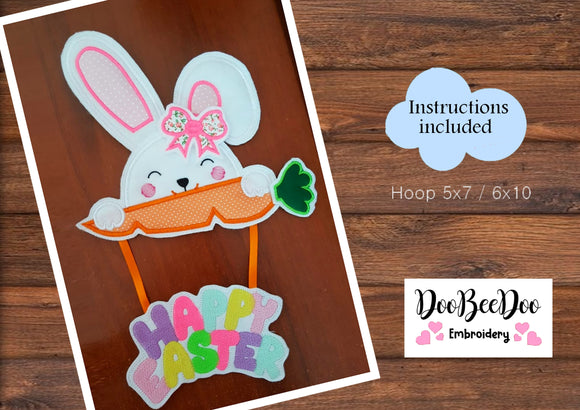 Easter Bunny Door Ornament - ITH Project - Machine Embroidery Design