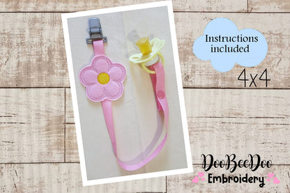 Flower Pacifier Holder - ITH Project - Machine Embroidery Design