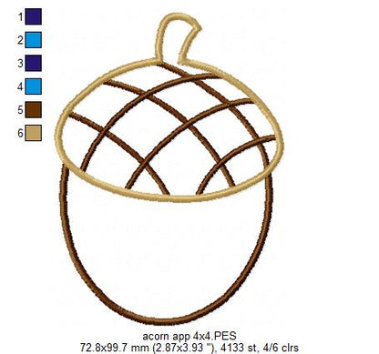 Acorn - Applique - Machine Embroidery Design