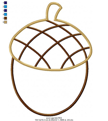 Acorn - Applique - Machine Embroidery Design