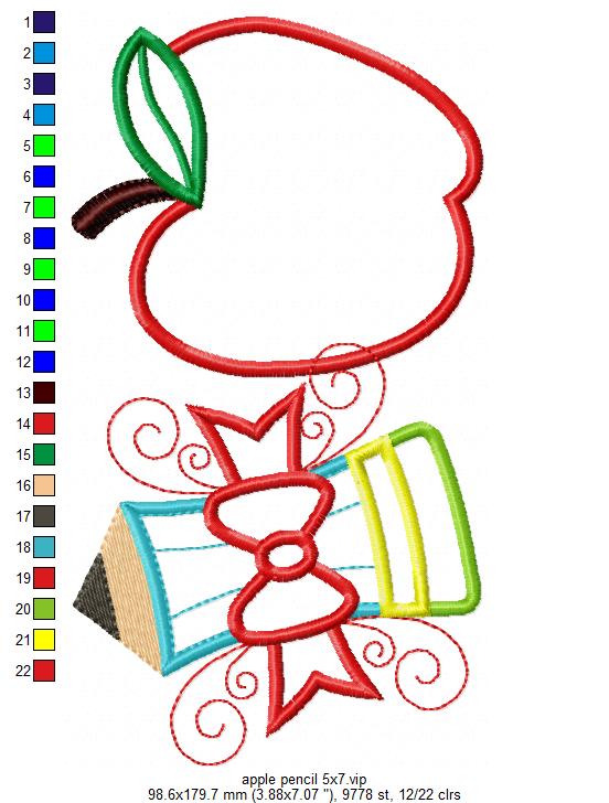 Apple and Pencil - Applique