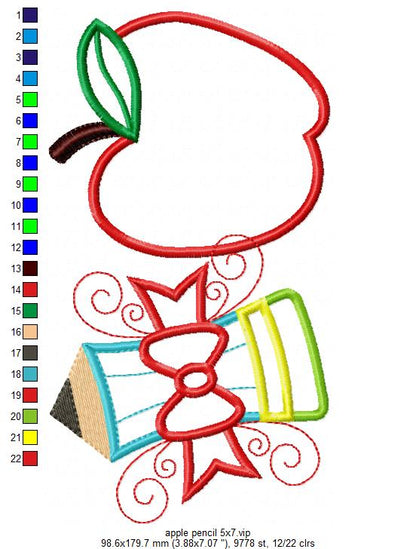 Apple and Pencil - Applique