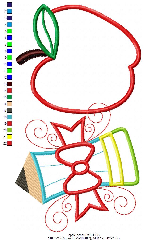 Apple and Pencil - Applique