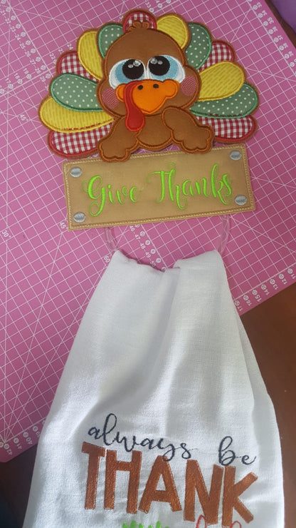 Turkey Give Thanks Dish Cloth Hanger - ITH Project - Machine Embroidery Design
