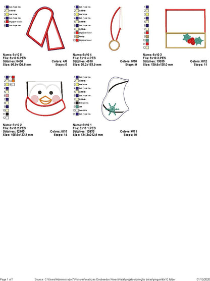 Christmas Penguin Door Ornament - ITH Project - Machine Embroidery Design