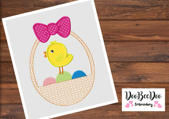 Little bird in Easter Basket - Applique  - Machine Embroidery Design