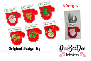 Christmas Cutlery Holder - Set of 6 designs - ITH Project - Machine Embroidery Design