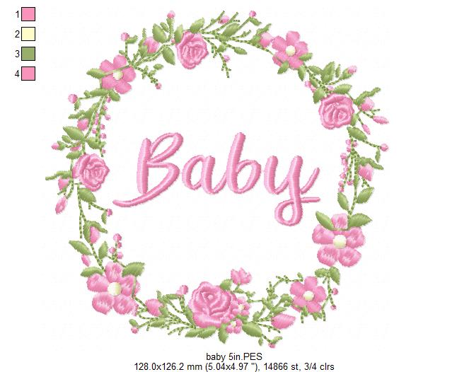 Baby Word Flowers Frame - Fill Stitch - Machine Embroidery Design