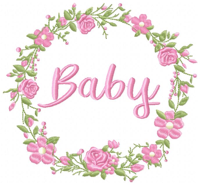 Baby Word Flowers Frame - Fill Stitch - Machine Embroidery Design