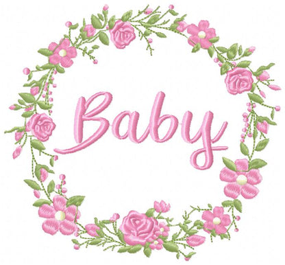 Baby Word Flowers Frame - Fill Stitch - Machine Embroidery Design