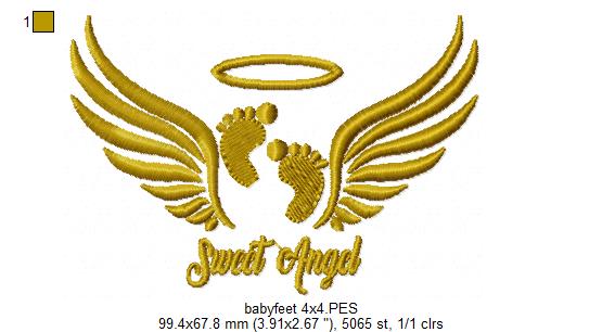 Sweet Angel Baby Feet and Wing - Fill Stitch