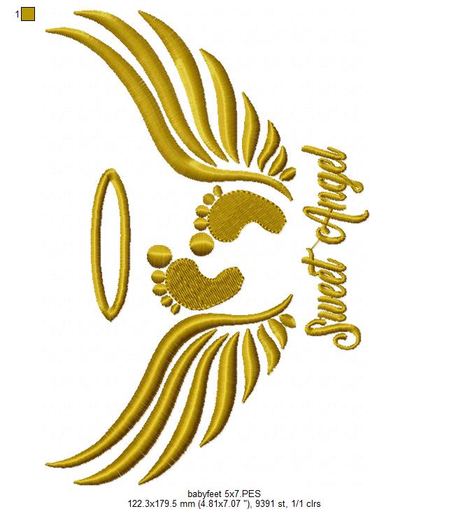 Sweet Angel Baby Feet and Wing - Fill Stitch