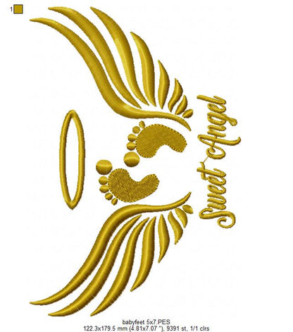 Sweet Angel Baby Feet and Wing - Fill Stitch