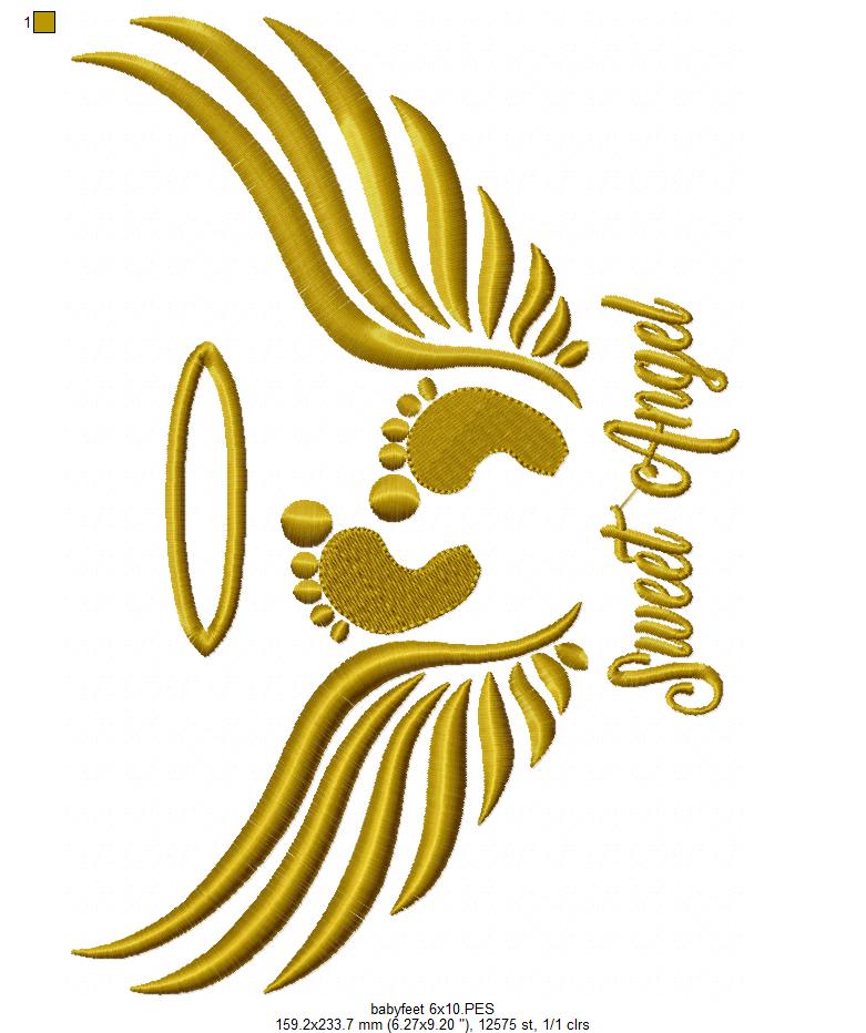 Sweet Angel Baby Feet and Wing - Fill Stitch