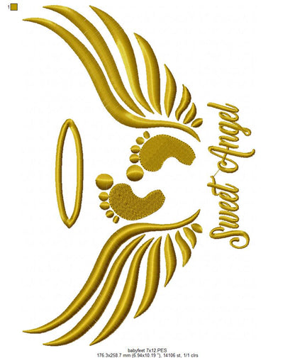 Sweet Angel Baby Feet and Wing - Fill Stitch