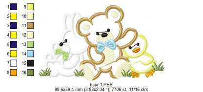 Cute Baby Animal Friends - Appliqué - Machine Embroidery Design