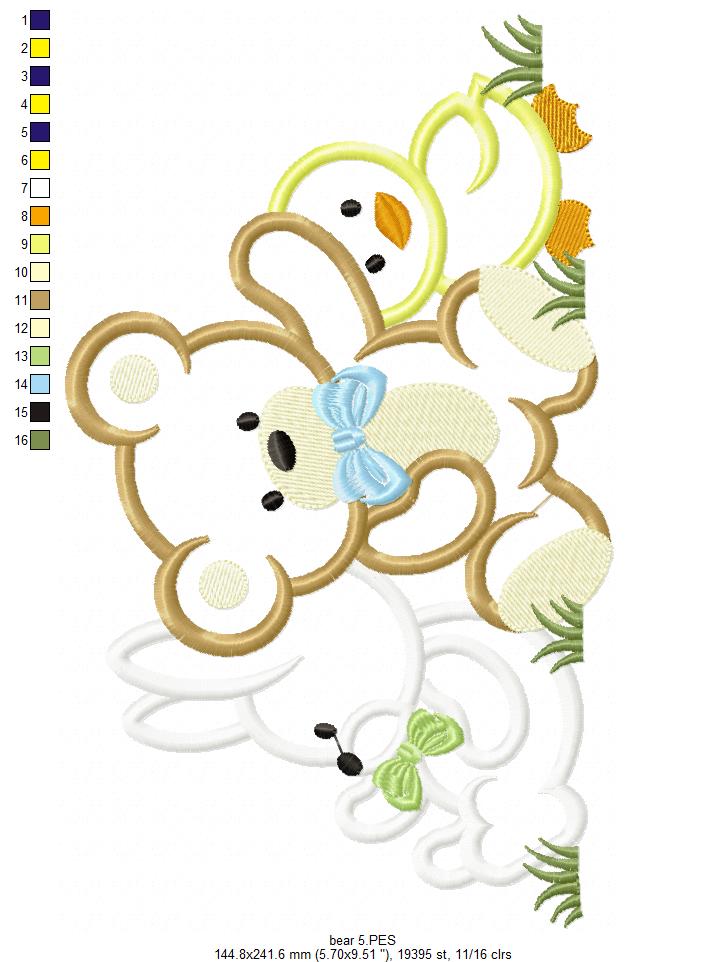 Cute Baby Animal Friends - Appliqué - Machine Embroidery Design