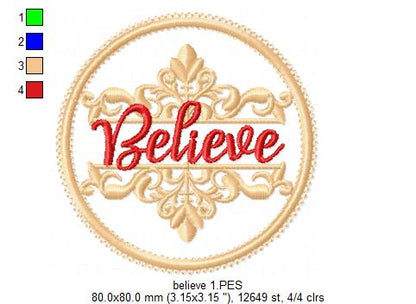 Believe Frame Design 🎄 – Applique – Machine Embroidery Design